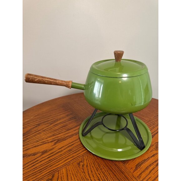 Vintage MCM Green Fondue Pot with Skewers Avocado Green - Picture 4 of 8